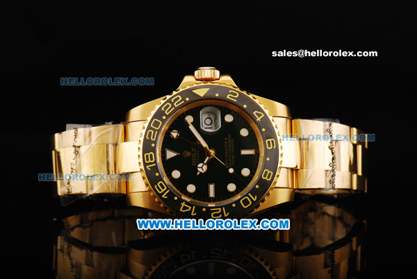 Rolex GMT Master Swiss ETA 2836 Automatic Movement Full Gold with Green Dial and Ceramic Bezel - White Marking - Click Image to Close